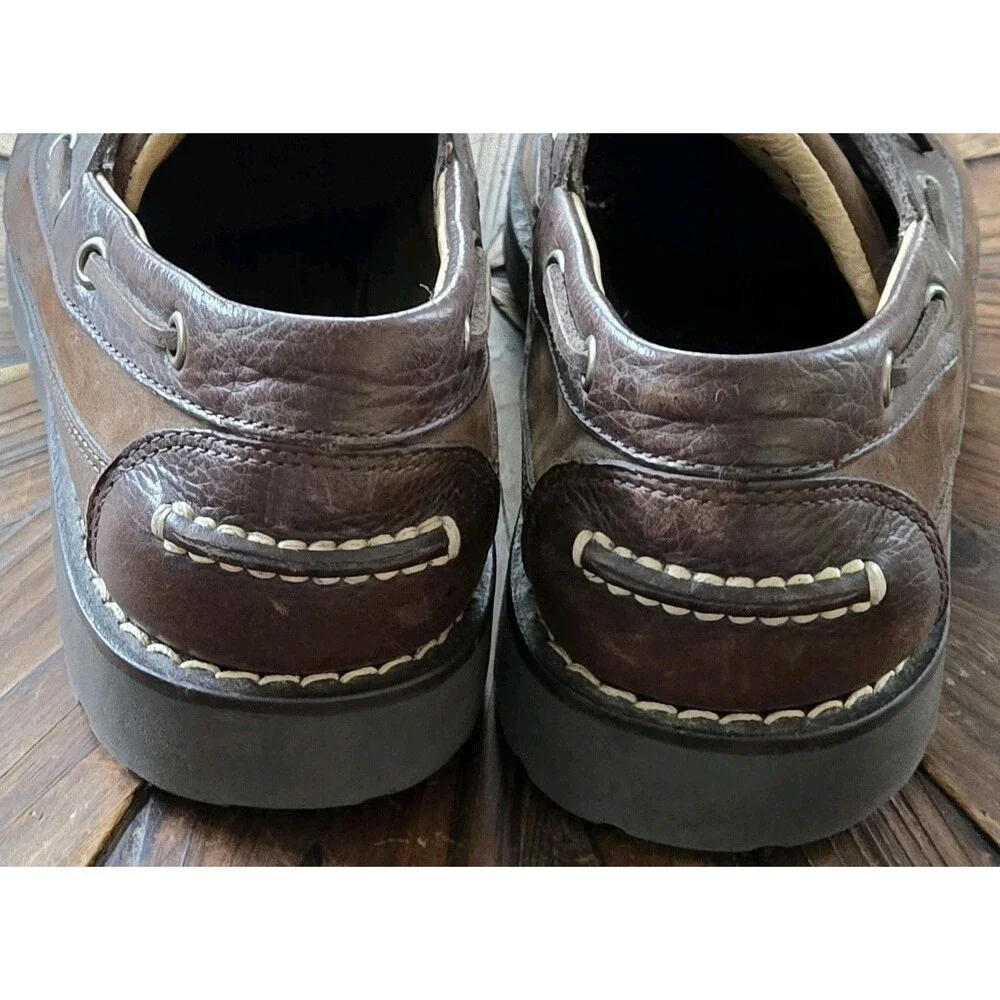 L.L.Bean Men's Leather Lace-Up Boat Shoes Brown Rubber Sole Round Toe 9 M